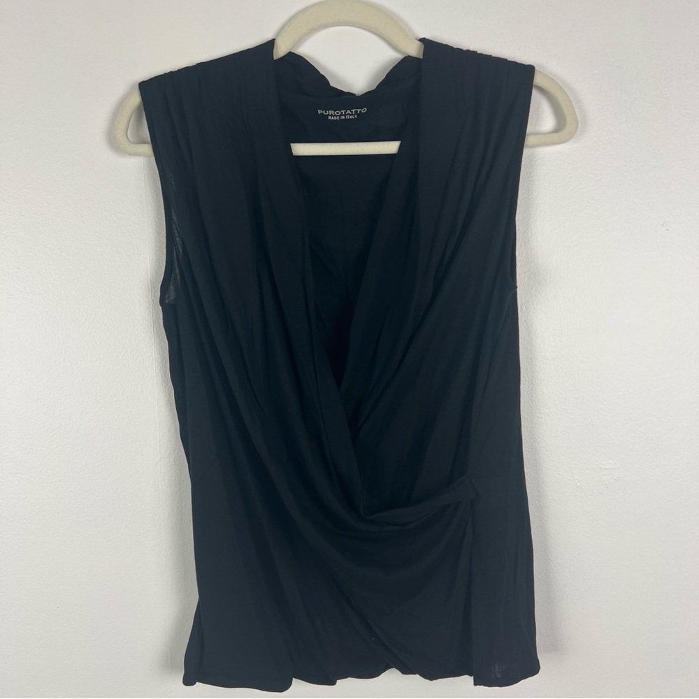 Purotatto Black Sleeveless Blouse V Neck Cowl Size Large